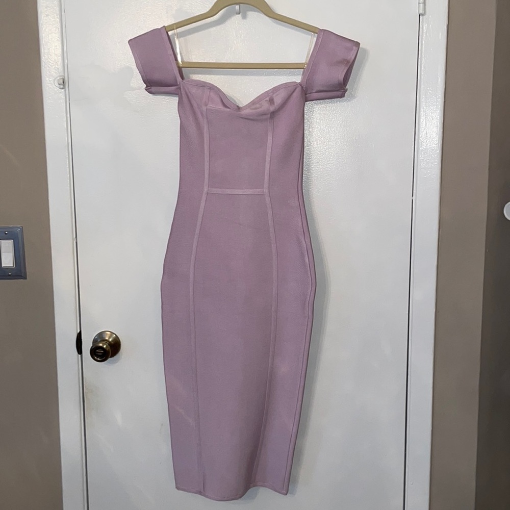 Lilac off shoulder stretchy midi dress